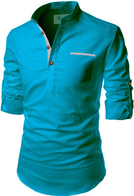 HOC's Men Solid A-line Kurta(Blue)