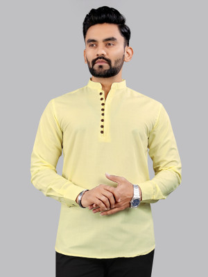 CELLUX Men Self Design Straight Kurta(Yellow)