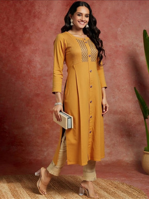 PP Vastram Women Washed A-line Kurta(Yellow)