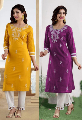 SISTO Women Embroidered Straight Kurta(Multicolor)