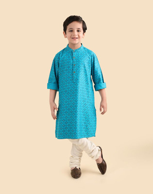Fabindia Boys Printed Straight Kurta(Blue)