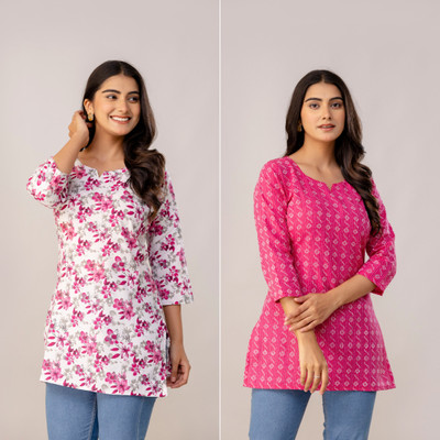 Shibra Women Floral Print Straight Kurta(Pink)