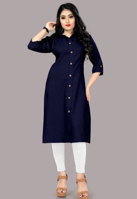 fashiology Women Solid Straight Kurta(Dark Blue)