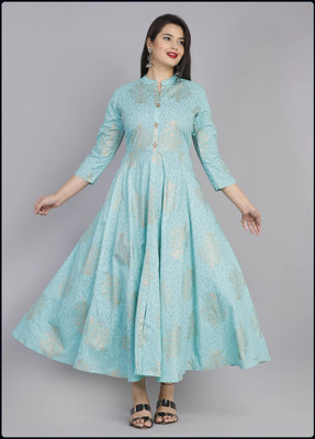 RACHNA FASHION Women Printed Flared Kurta(Blue)