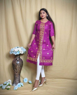 Biswas Style Hub Women Embroidered, Embellished Straight Kurta(Orange)