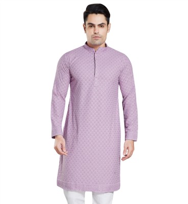 ALMORA Men Embroidered A-line Kurta(Purple)