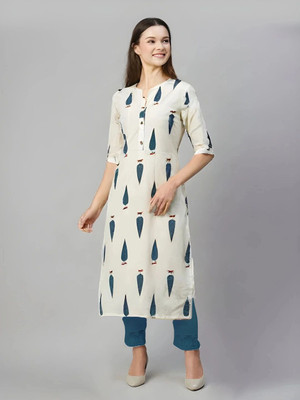 vestito Women Printed Straight Kurta(White)