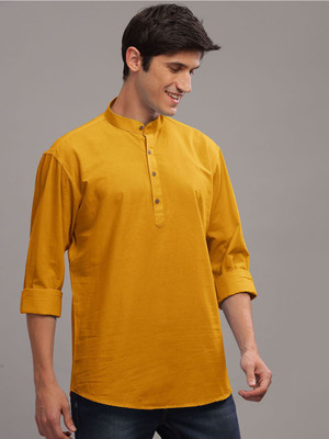ANOUK Men Solid Straight Kurta(Yellow)