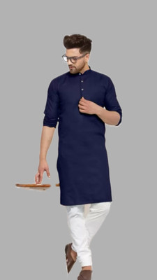 VINAARI Men Solid A-line Kurta(Dark Blue)
