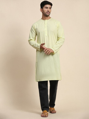 HouseOfCommon Men Solid Straight Kurta(Yellow)