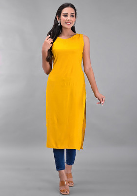 Maquien Women Embroidered Straight Kurta(Yellow)