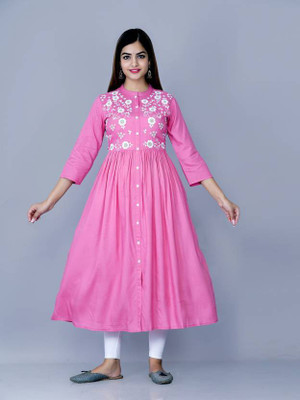 Y&O Women Printed A-line Kurta(Pink)