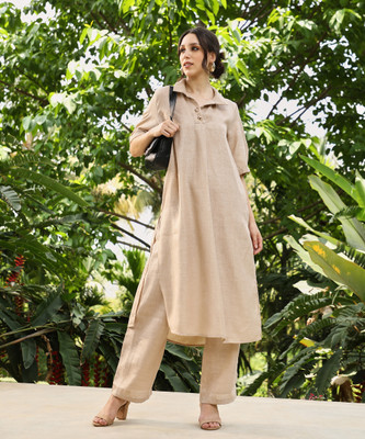 QISSA Women Solid Ethnic Dress Kurta(Beige)
