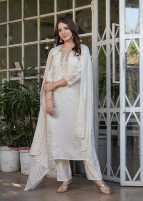 KYADA FAB Embroidered Anarkali Kurta, Bottom & Dupatta Set