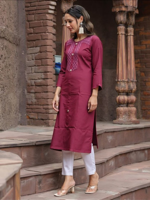 PP PRODUCTIONS Women Solid A-line Kurta(Maroon)