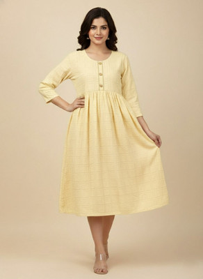arvaze Women A-line Yellow Knee Length Dress