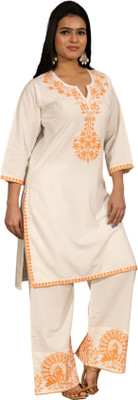 Gailee Women Embroidered Straight Kurta(White)