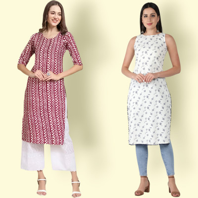 HouseOfCommon Women Printed Straight Kurta(Multicolor)