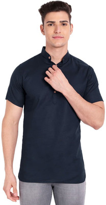 Edinwolf Men Solid A-line Kurta(Dark Blue)