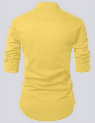 LYPLO Men Solid Straight Kurta(Yellow)