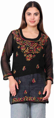 Noor Chikankari Women Embroidered Ethnic Dress Kurta(Black)
