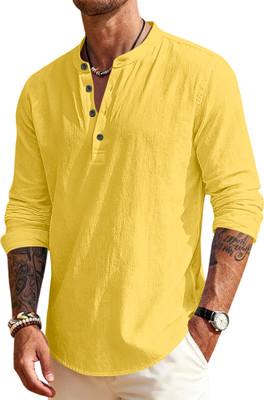 ZARTHA Men Solid Straight Kurta(Yellow)