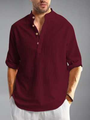 Navkanj Men Solid Straight Kurta(Maroon)