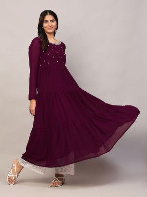 Poshak Hub Women Embroidered Anarkali Kurta(Purple)