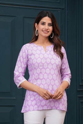 Nayo Women Printed Straight Kurta(Purple)