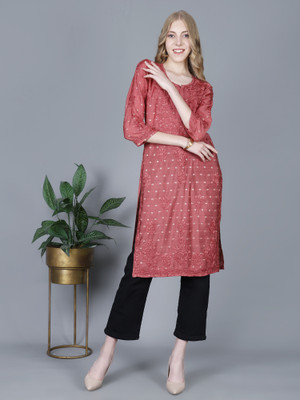 The Chikankari Story Women Printed Straight Kurta(Orange)