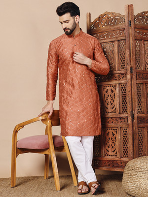 CHIRASVI Men Embellished Straight Kurta(Brown)