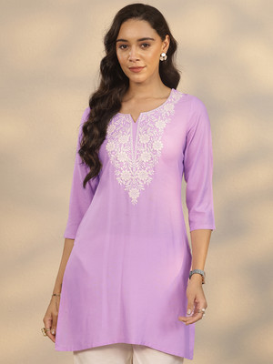 LIBAS Women Embroidered Straight Kurta(Purple)