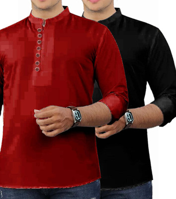 RAREMARK Men Solid Straight Kurta(Maroon, Black)
