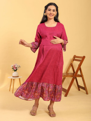 RITIJYA Women Printed Gown Kurta(Pink)