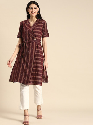 ANOUK Women Self Design A-line Kurta(Maroon)