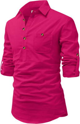 Navkanj Men Solid A-line Kurta(Pink)