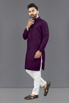 Shree Dutt Creation Men Solid Straight Kurta(Purple)