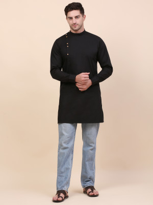 QISHTAR Men Solid A-line Kurta(Black)