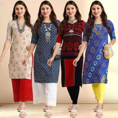 EthnicBasket Women Printed Straight Kurta(Multicolor)