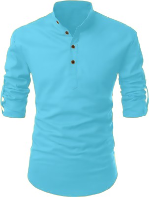 PoshSide Men Solid Flared Kurta(Light Blue)