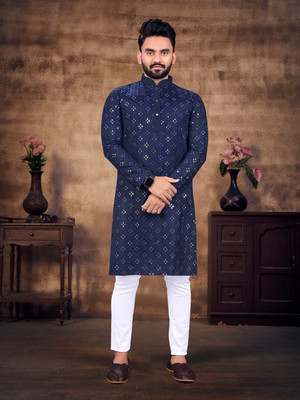 ZINKU FASHION Men Embroidered A-line Kurta(Blue)