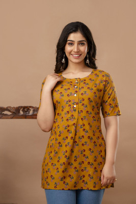 ASITYA Women Printed Straight Kurta(Yellow)