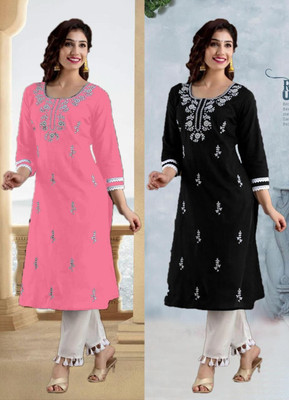 SISTO Women Chikan Embroidery A-line Kurta(Multicolor)