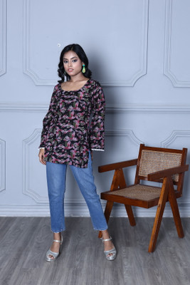 VNIWIKI Women Printed, Floral Print Straight Kurta(Black)