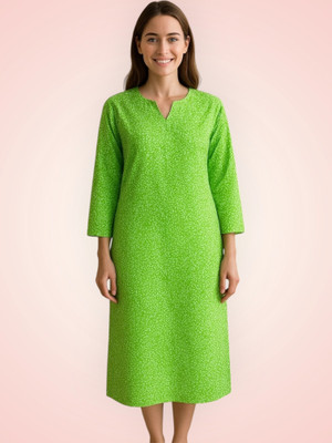HindustaniLihaj Women Printed Straight Kurta(Green)