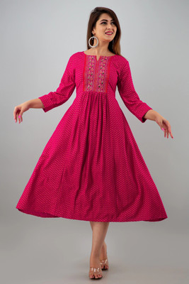 DIPANI Women Printed Anarkali Kurta(Pink)