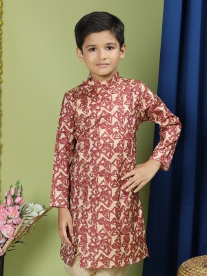 Tabard Boys Printed Straight Kurta(Red)