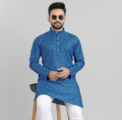 Nnc Men Printed Straight Kurta(Light Blue)