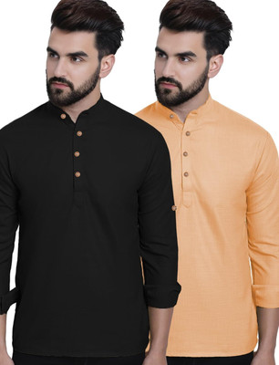 VIMASUTI Men Solid Straight Kurta(Orange)