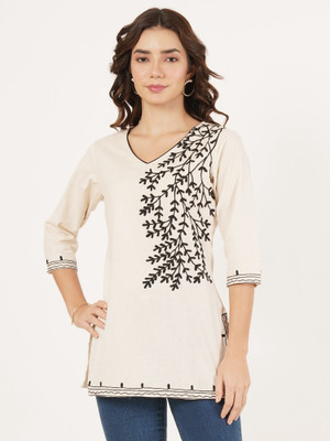 Ethic Glance Women Embroidered A-line Kurta(Beige)